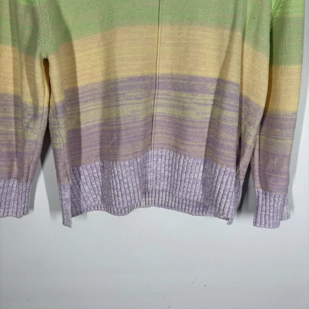 LOFT Women L Knit Pastel Stripe Ombre Elbow Sleeve Crew Neck Sweater NWT